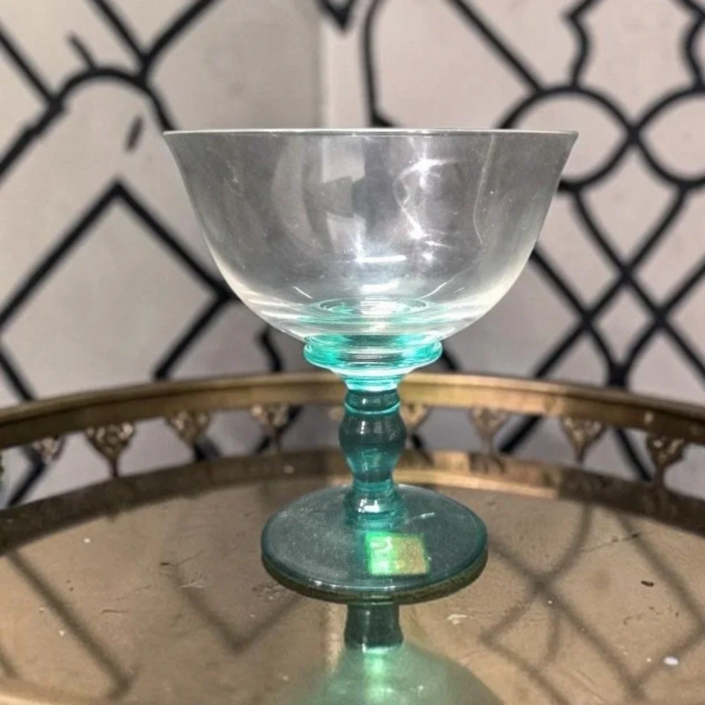 Marquis Waterford‎ Bermuda Green Champagne Coupe, Vintage Cut Crystal Stemware